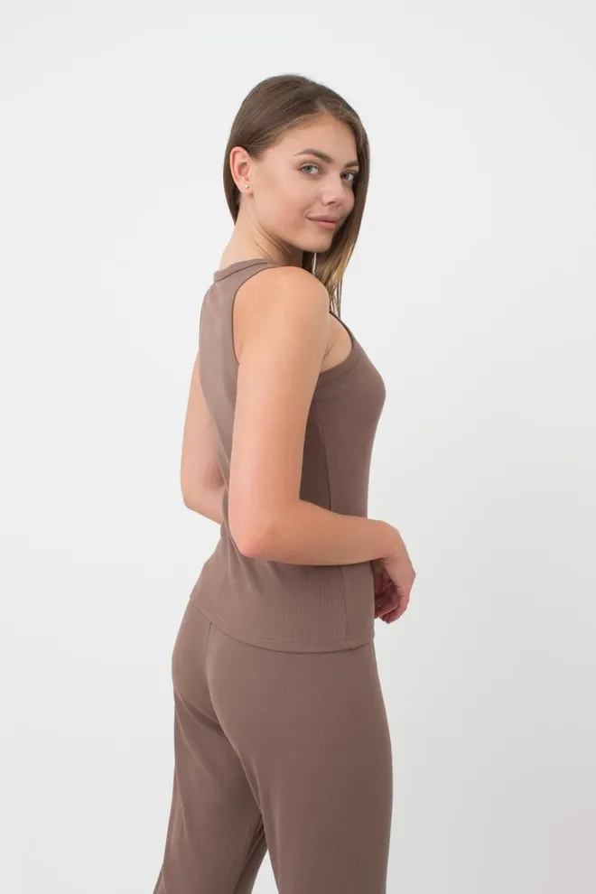 Майка женская в рубчик на широких бретелях Rib casual 3810/010 Giulia (beige)