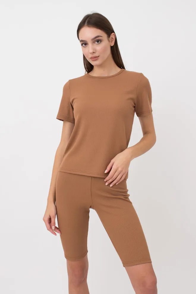 Велосипедки в рубчик Rib casual 4210/010 Giulia (camel), бежевый