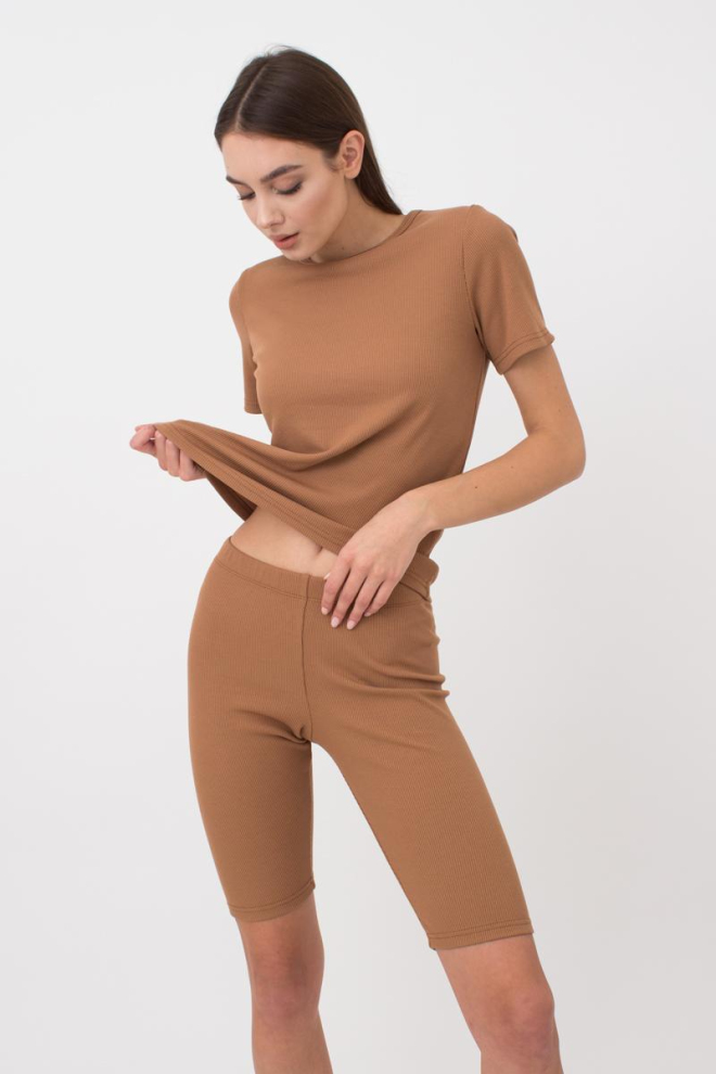 Велосипедки в рубчик Rib casual 4210/010 Giulia (camel), бежевий