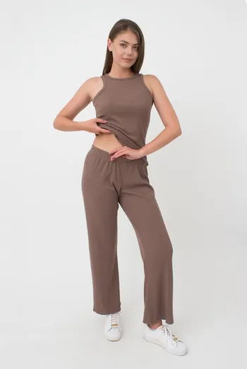 Штаны женские в рубчик RIB 4307/010 Giulia (beige), коричневый Штаны женские в рубчик RIB 4307/010 Giulia (beige), коричневый