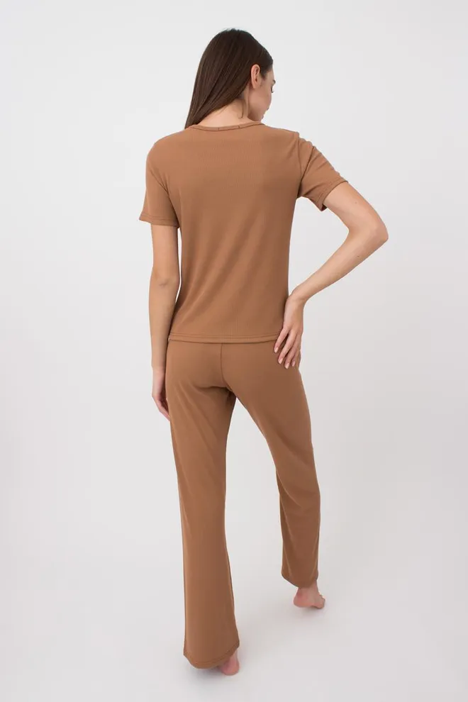 Штани жіночі в рубчик RIB 4307/010 Giulia (camel), бежевий