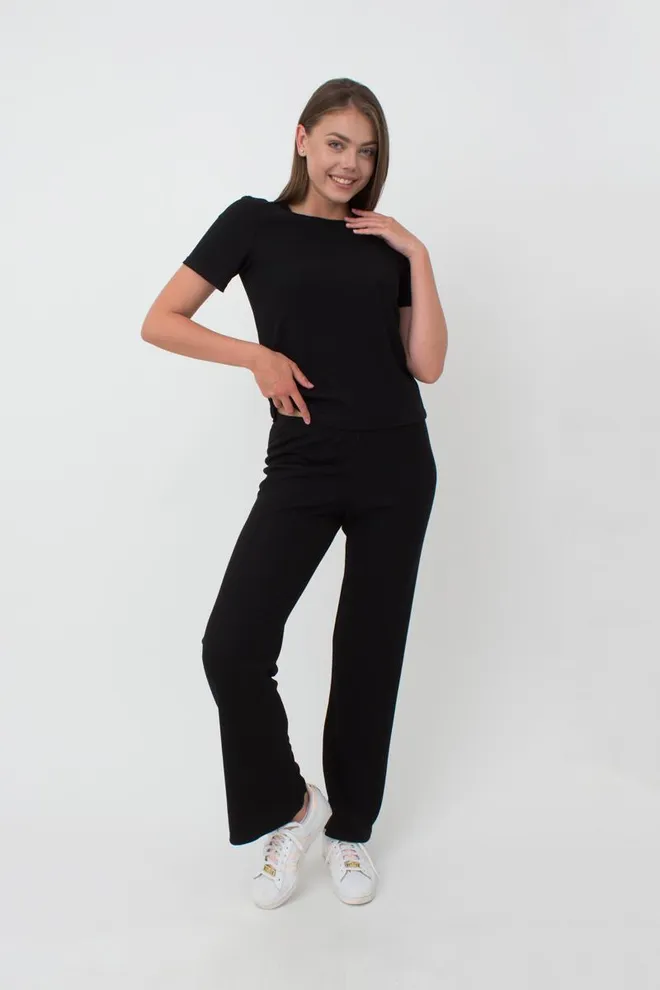 Штани жіночі в рубчик RIB 4307/010 Giulia (black), чорний