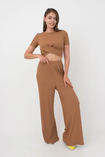 Широкие штаны в пол Rib casual 4314/010 Giulia (cappuccino)