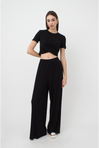 Широкі штани в підлогу Rib casual 4314/010 Giulia (black)