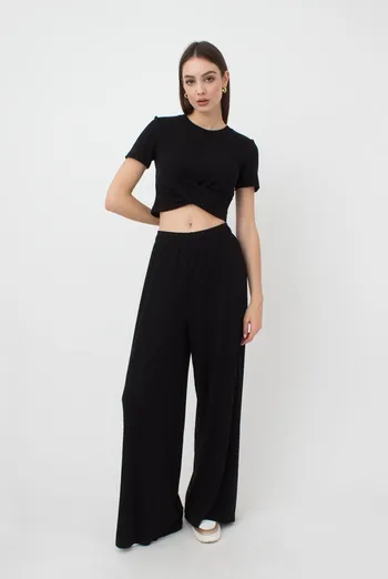 Широкие штаны в пол Rib casual 4314/010 Giulia (black) Широкие штаны в пол Rib casual 4314/010 Giulia (black)