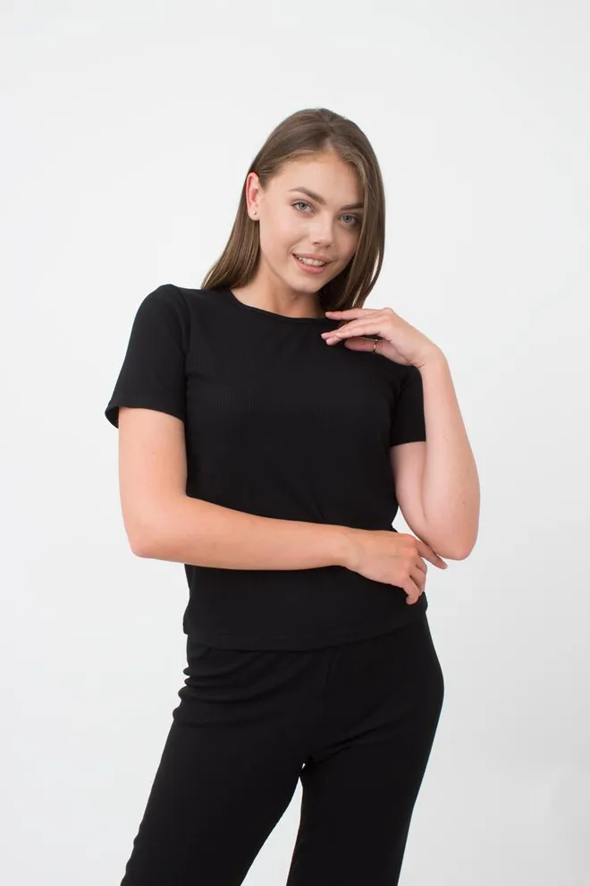 Футболка жіноча в рубчик Rib 4804/010 Giulia (black), чорний