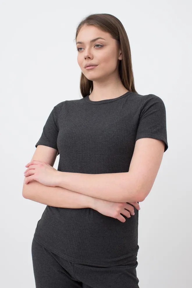 Футболка жіноча в рубчик RIB 4804/010 Giulia (dark grey), сірий