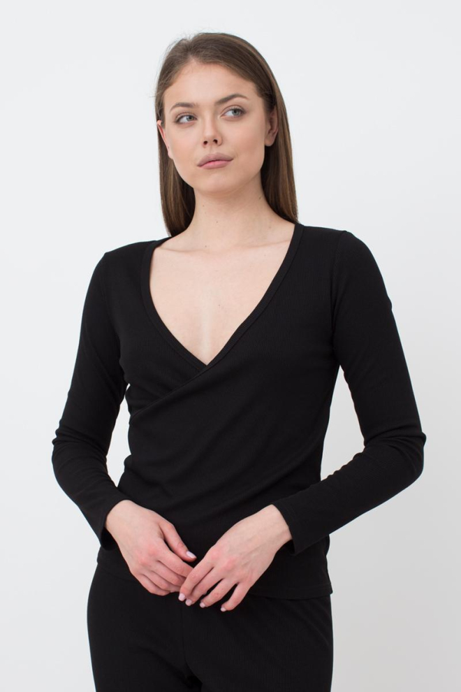 Кофта із запахом у рубчик Rib 4906/010 Giulia (black)