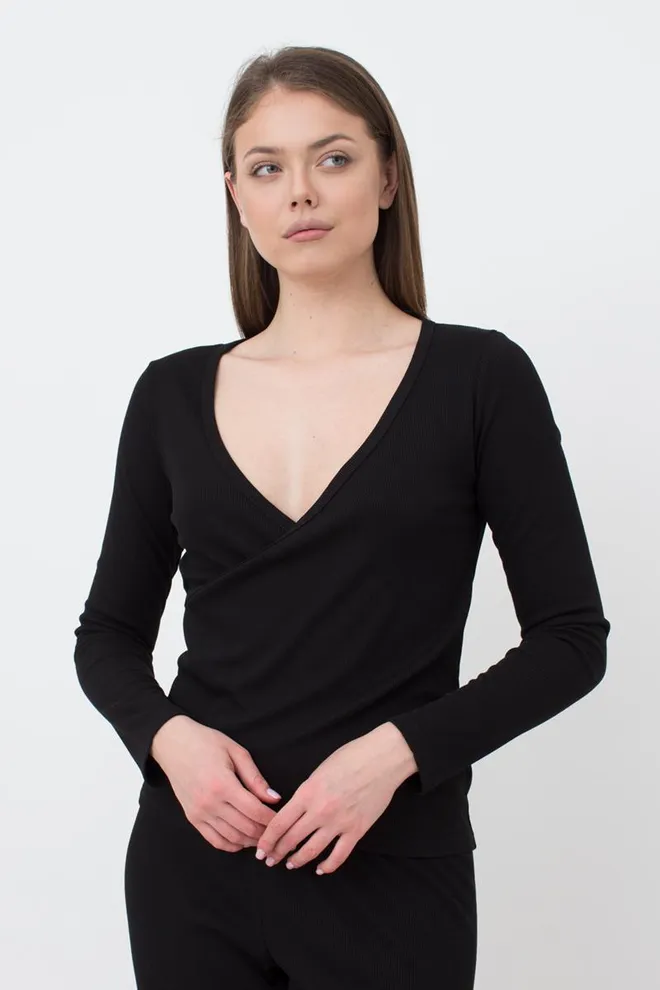 Кофта на запах в рубчик Rib 4906/010 Giulia (black)