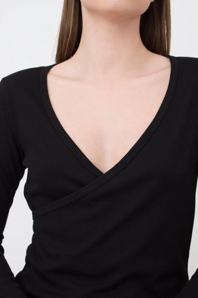 Кофта на запах в рубчик Rib 4906/010 Giulia (black)