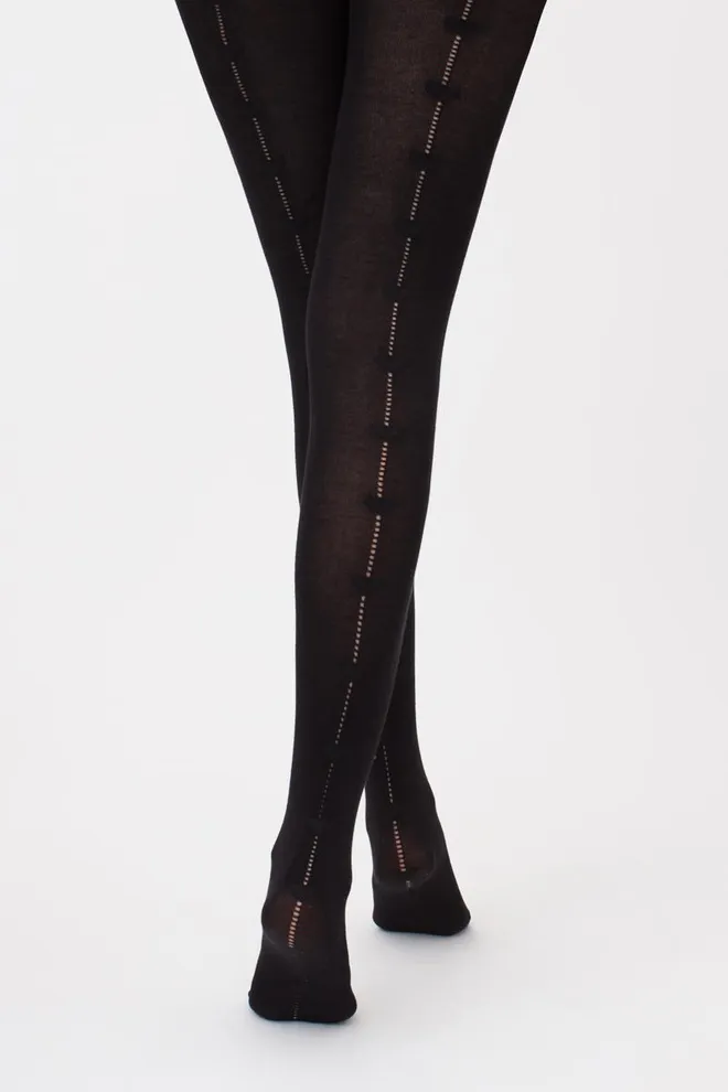 Теплые хлопковые колготки с сердцами и перфорацией Rio love 150 den model 1 Giulia (nero)