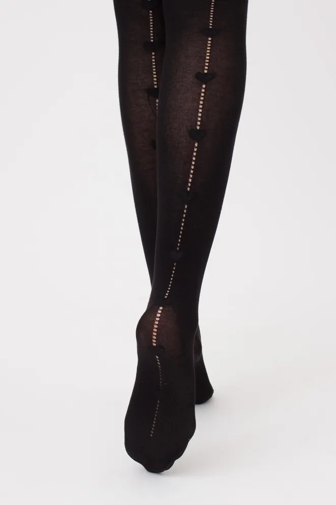 Теплые хлопковые колготки с сердцами и перфорацией Rio love 150 den model 1 Giulia (nero)