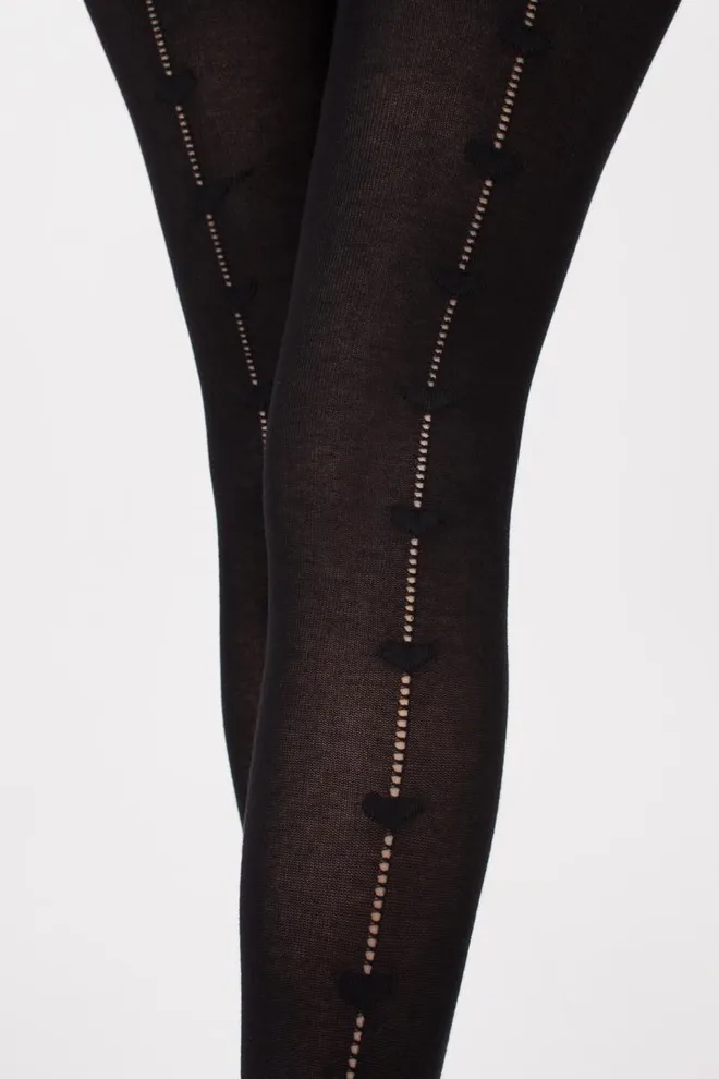 Теплые хлопковые колготки с сердцами и перфорацией Rio love 150 den model 1 Giulia (nero)