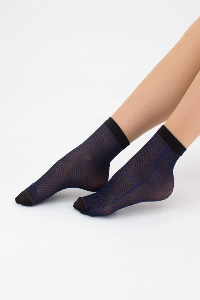 Носки женские короткие в сетку RN-04 Giulia (nero/blue)