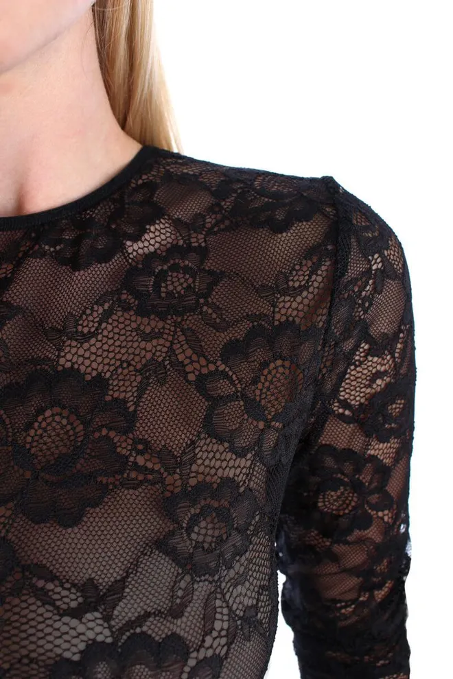 Боді мереживний з довгим рукавом Rosa 3304/061 Giulia (black)