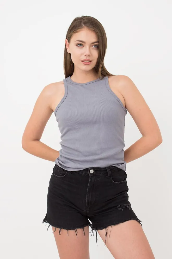 Майка женская в рубчик на широких бретелях Rib casual 3811/010 Giulia (grey)