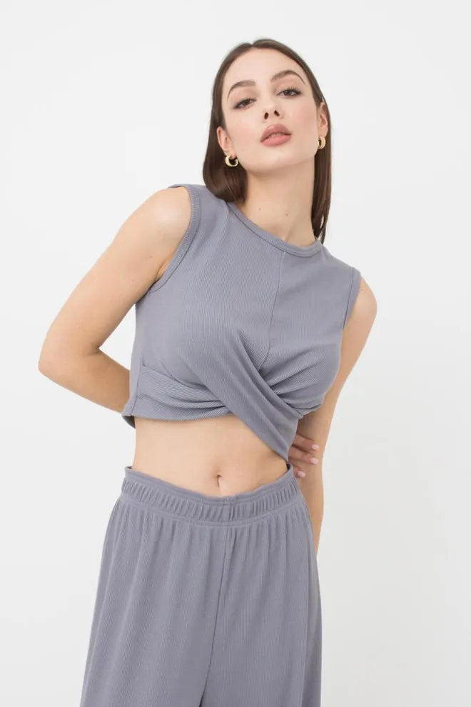 Топ в рубчик с переплетом Rib casual 4104/010 Giulia (grey)