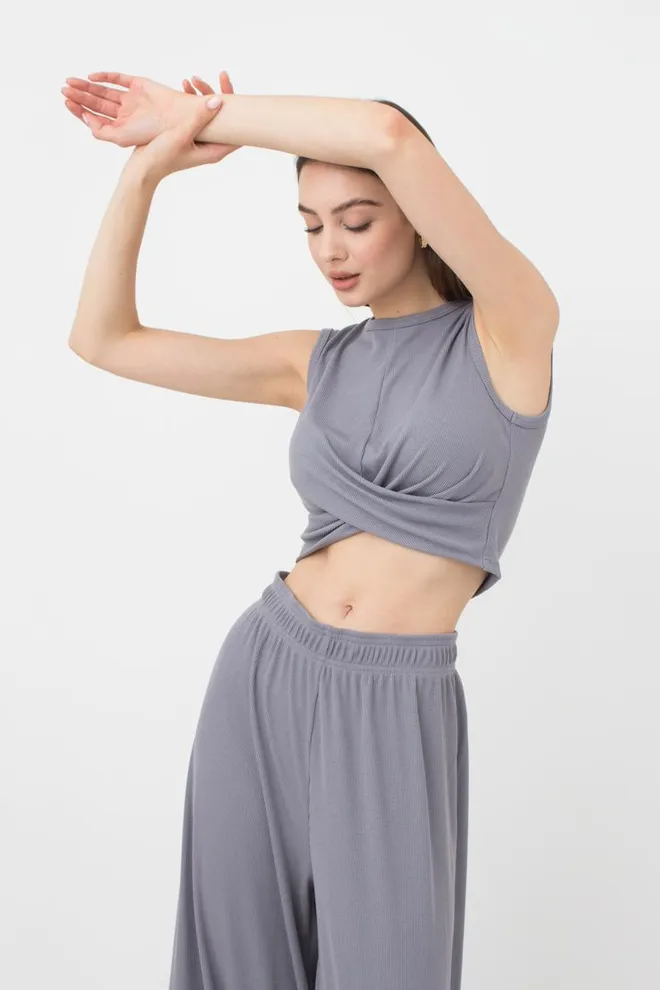 Топ в рубчик с переплетом Rib casual 4104/010 Giulia (grey)