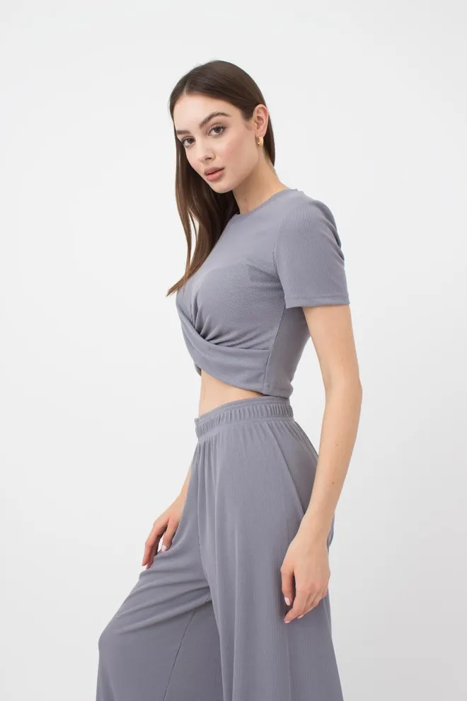 Топ в рубчик с переплетом Rib casual 4105/010 Giulia (grey)