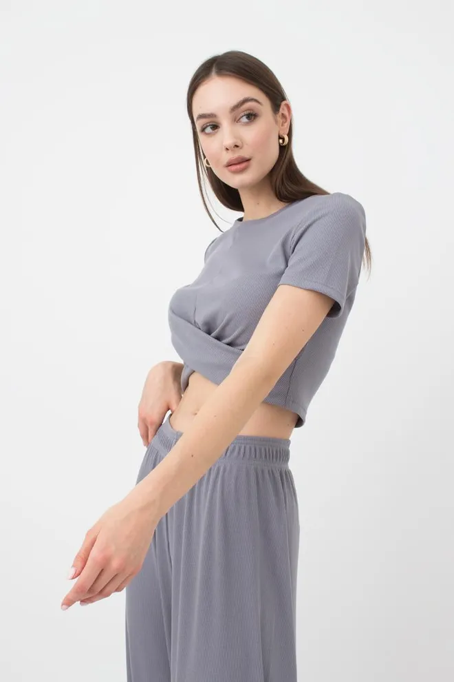 Топ в рубчик с переплетом Rib casual 4105/010 Giulia (grey)