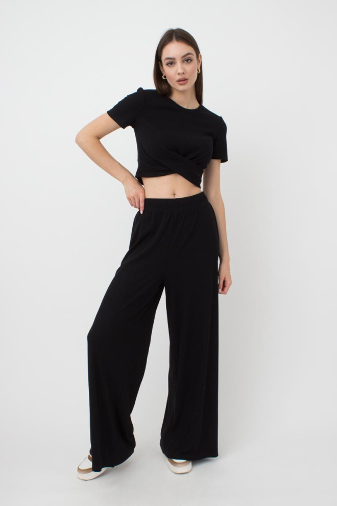 Широкі штани в підлогу Rib casual 4314/010 Giulia (black)