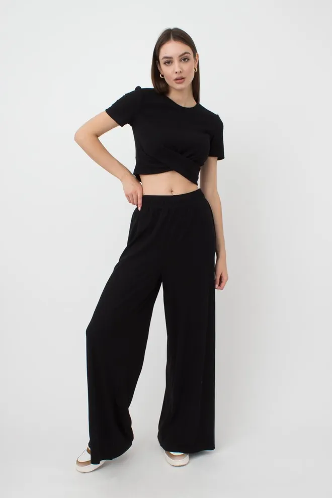 Широкие штаны в пол Rib casual 4314/010 Giulia (black)