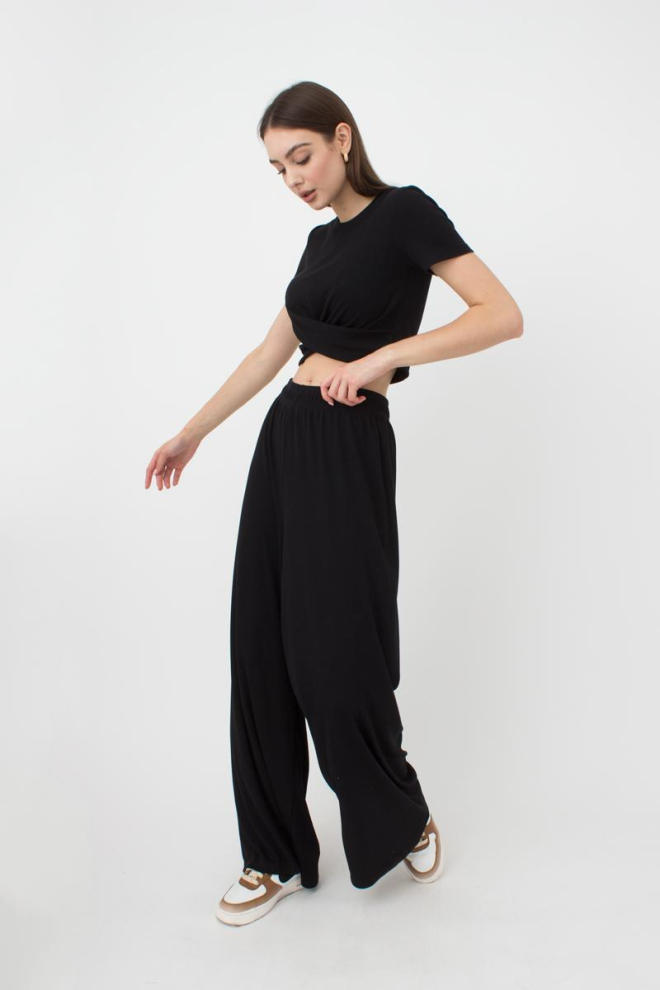 Широкі штани в підлогу Rib casual 4314/010 Giulia (black)