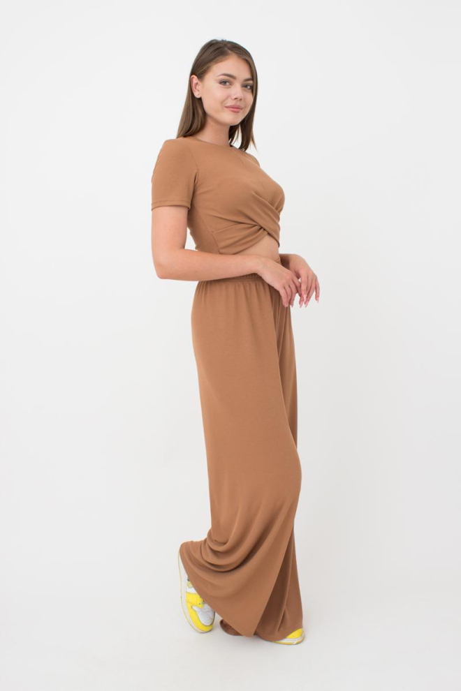 Широкі штани в підлогу Rib casual 4314/010 Giulia (cappuccino)