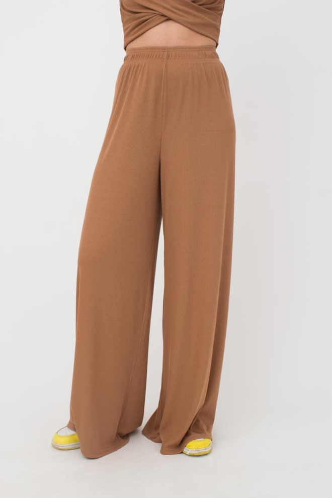 Широкі штани в підлогу Rib casual 4314/010 Giulia (cappuccino)