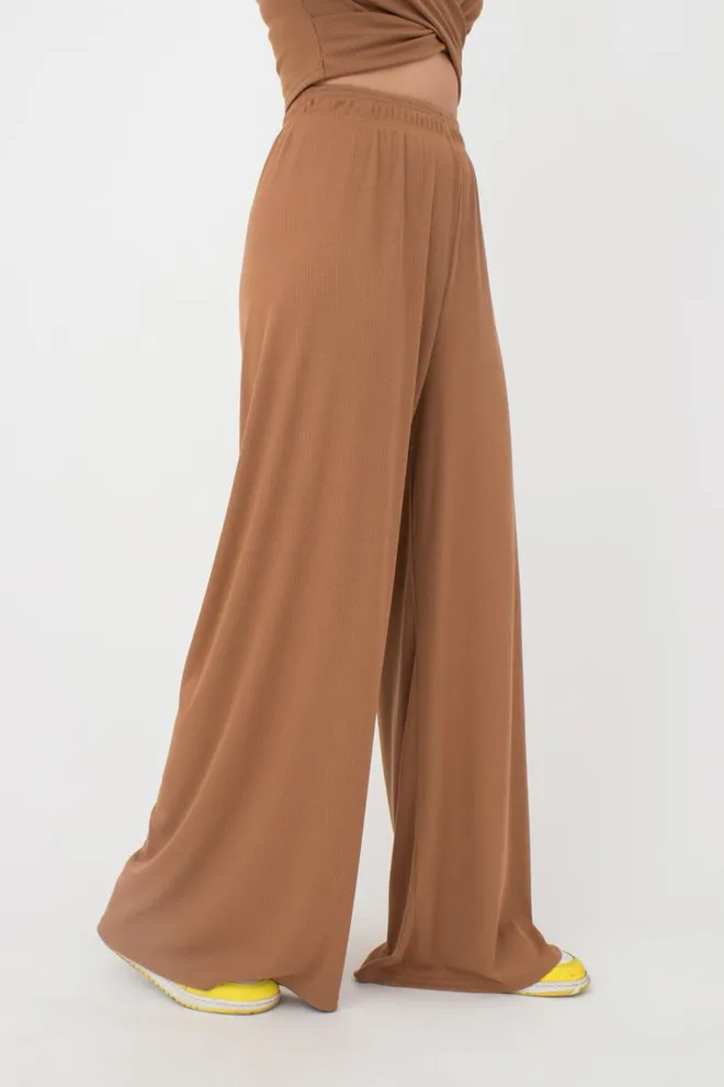 Широкие штаны в пол Rib casual 4314/010 Giulia (cappuccino)