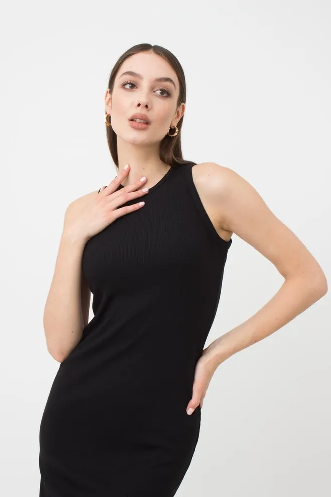 Сукня в рубчик на широких бретелях Rib 8701/010 Giulia (black)