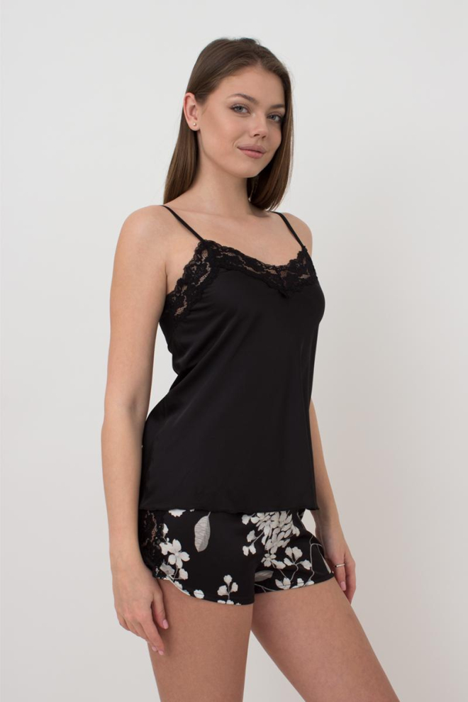 Піжама жіноча з шортами SAKURA 6032/051 Giulia (black/sakura), чорний