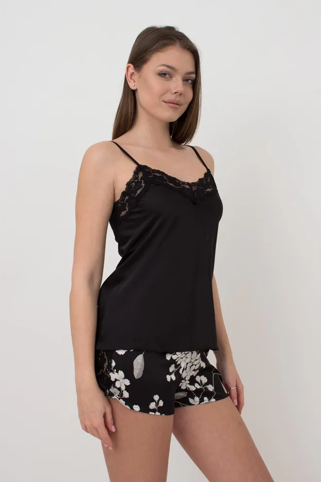 Пижама женская с шортами SAKURA 6032/051 Giulia (black/sakura), черный