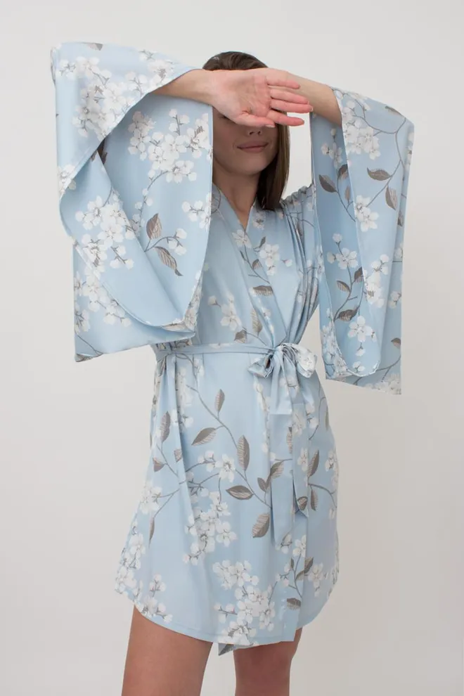 Халат-кимоно на запах с широкими рукавами Sakura 7326/050 Giulia (blue)