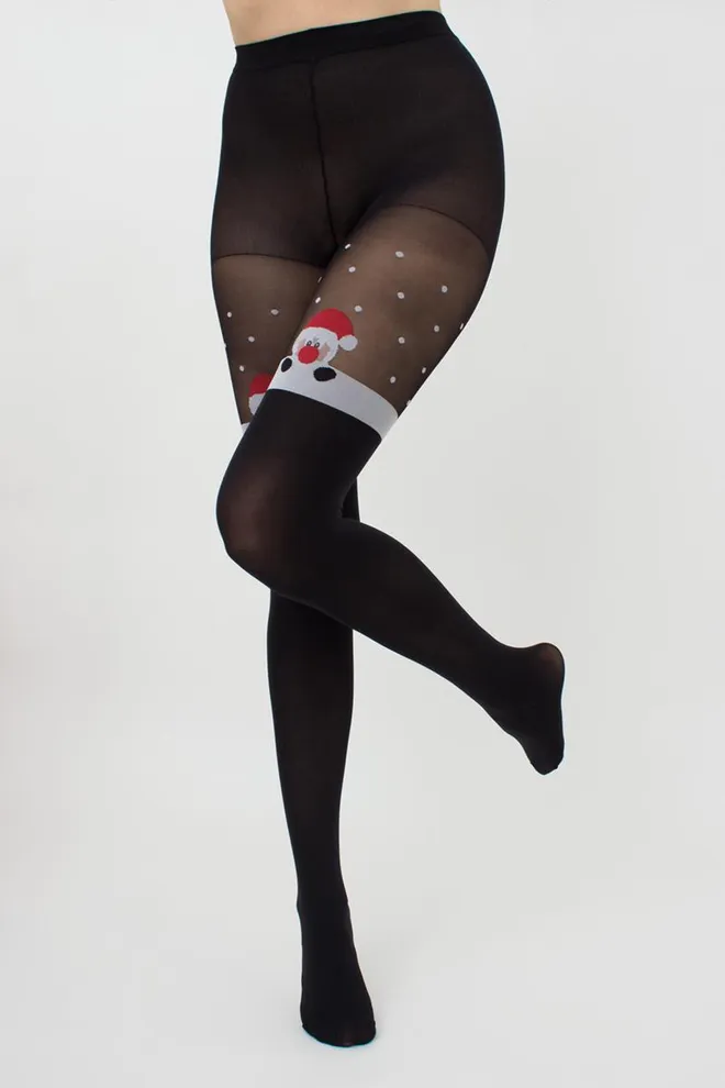 Колготки з малюнком новорічні Santa tights 60 den Giulia (black (пак-універс))