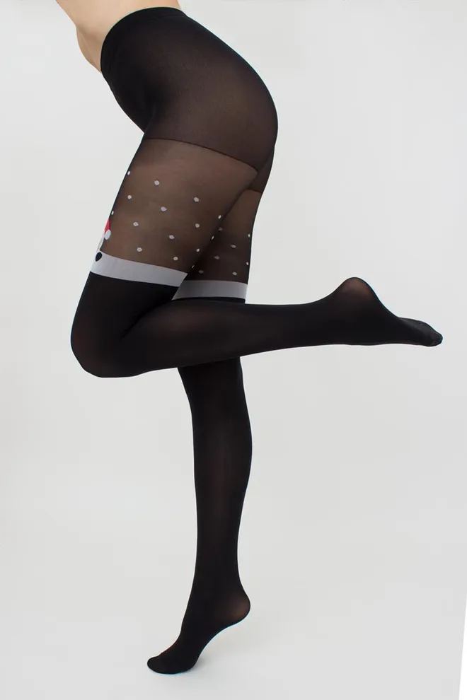 Колготки з малюнком новорічні Santa tights 60 den Giulia (black (пак-універс))