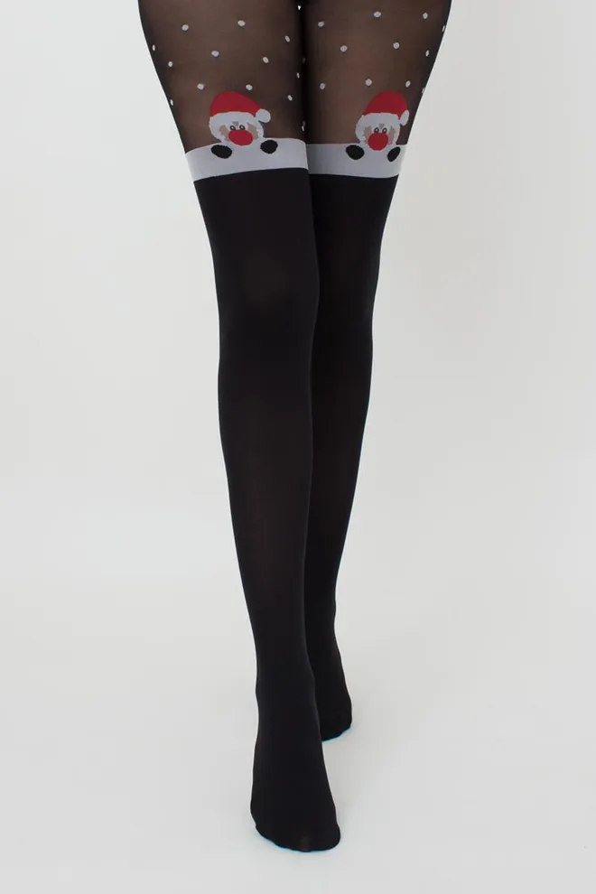 Колготки з малюнком новорічні Santa tights 60 den Giulia (black (пак-універс))