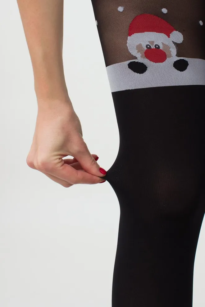 Колготки з малюнком новорічні Santa tights 60 den Giulia (black (пак-універс))