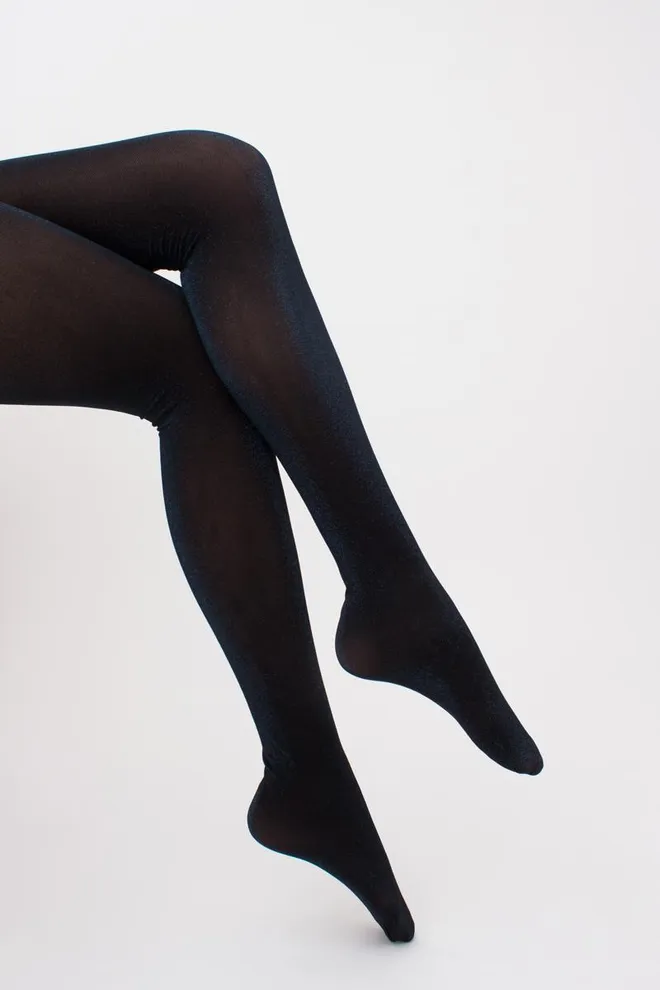 Колготки блискучі з люрексом Shiny 60 den model 1 Giulia (shiny turqoise metalic), чорний