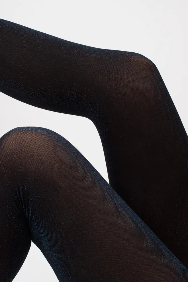 Колготки блискучі з люрексом Shiny 60 den model 1 Giulia (shiny turqoise metalic), чорний