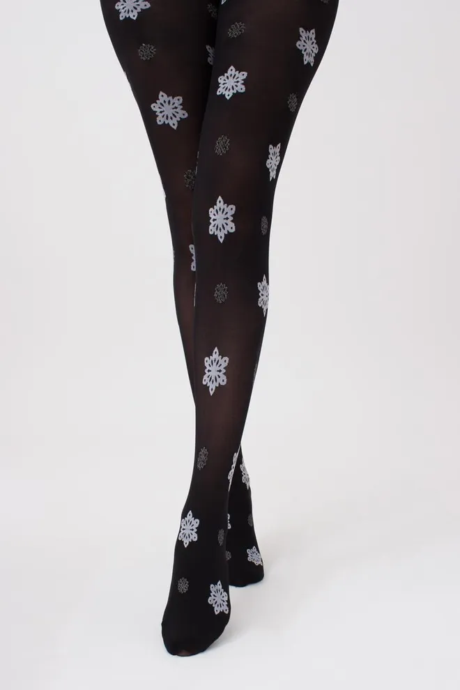Колготки з малюнком новорічні Snowflake tights 60 den Giulia (black)