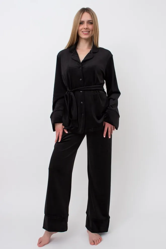 Комплект штани та кофта на ґудзиках із поясом SOFT WINTER 5509/080 Giulia (black), чорний