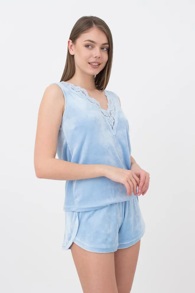 Пижама женская теплая с шортами Soft winter 6026/081 Giulia (blue)
