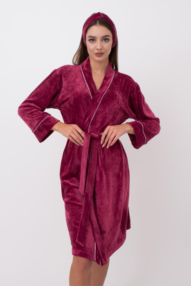 Теплий халат жіночий під пояс Soft winter 7320/080 Giulia (burgundi)