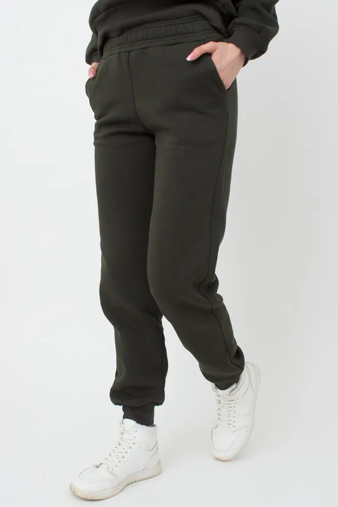 Женские спортивные штаны хлопковые на флисе Sport Style 4305/170 (khaki)