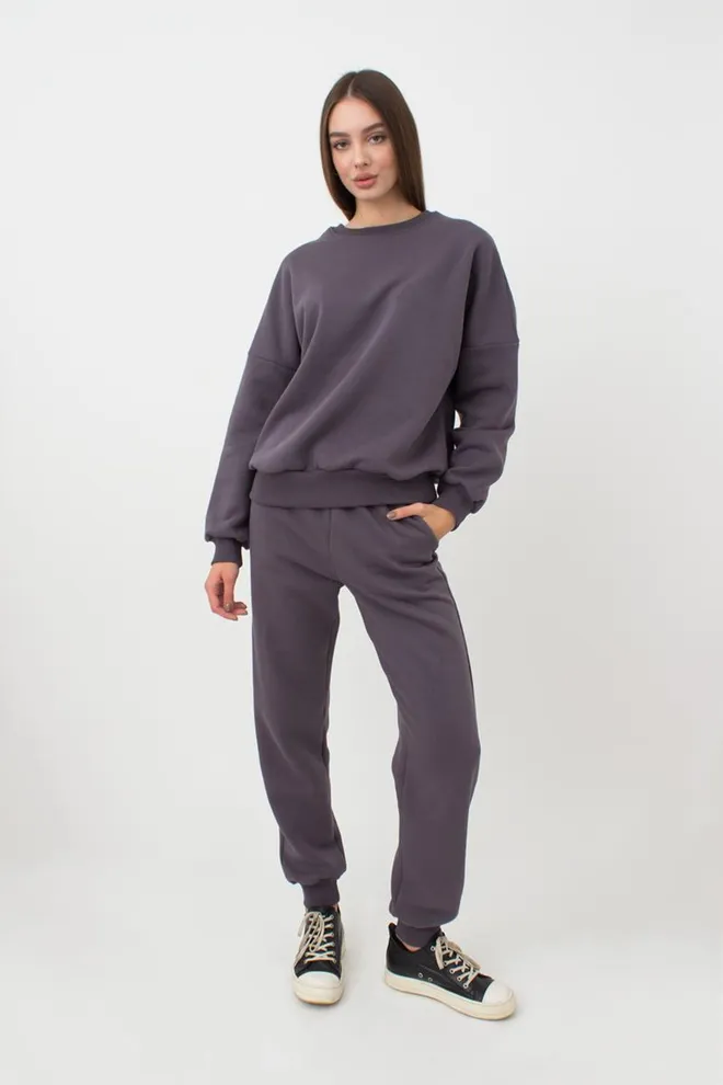 Женский свитшот оверсайз из хлопка на флисе Sport Style 4413/170 Giulia (grey)