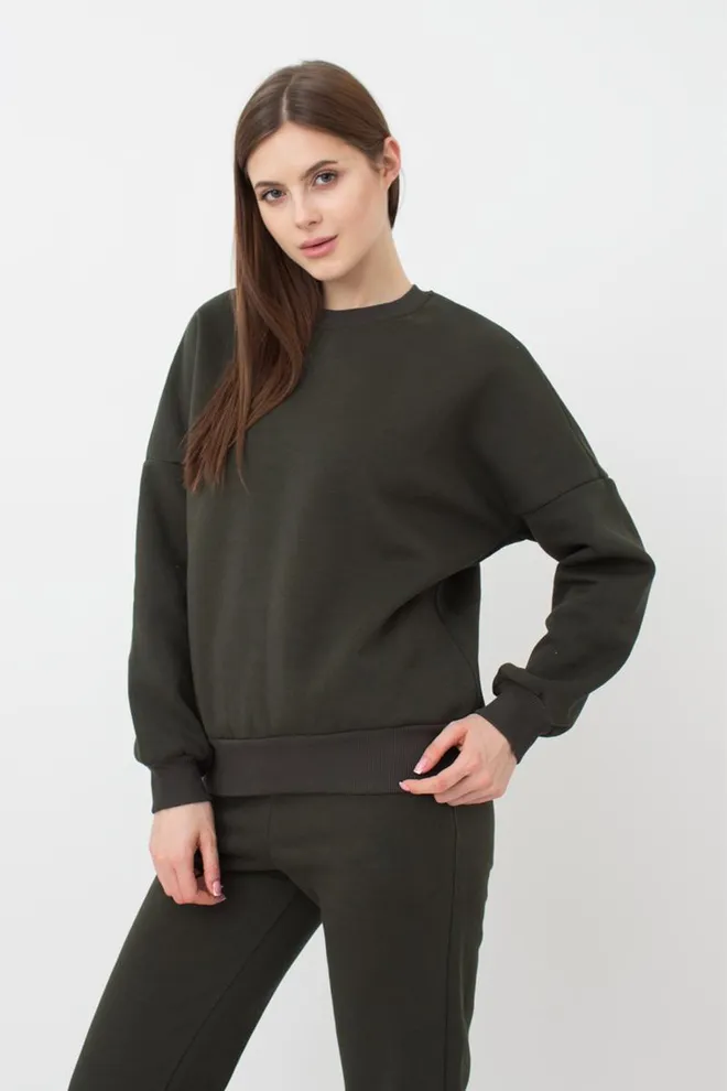 Женский свитшот оверсайз из хлопка на флисе Sport Style 4413/170 Giulia (khaki)