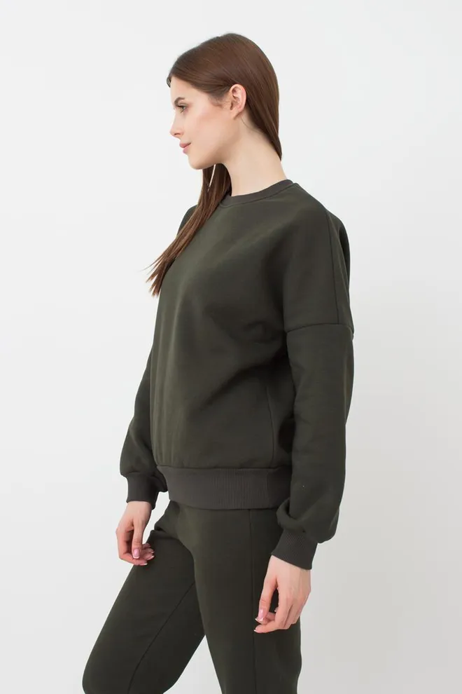 Женский свитшот оверсайз из хлопка на флисе Sport Style 4413/170 Giulia (khaki)
