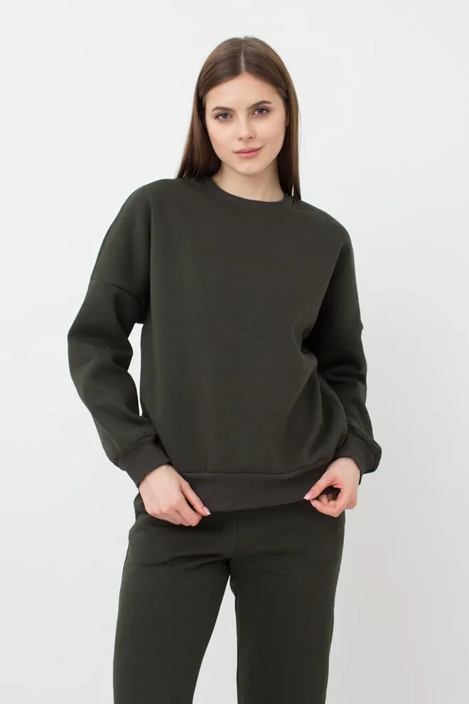 Женский свитшот оверсайз из хлопка на флисе Sport Style 4413/170 Giulia (khaki)