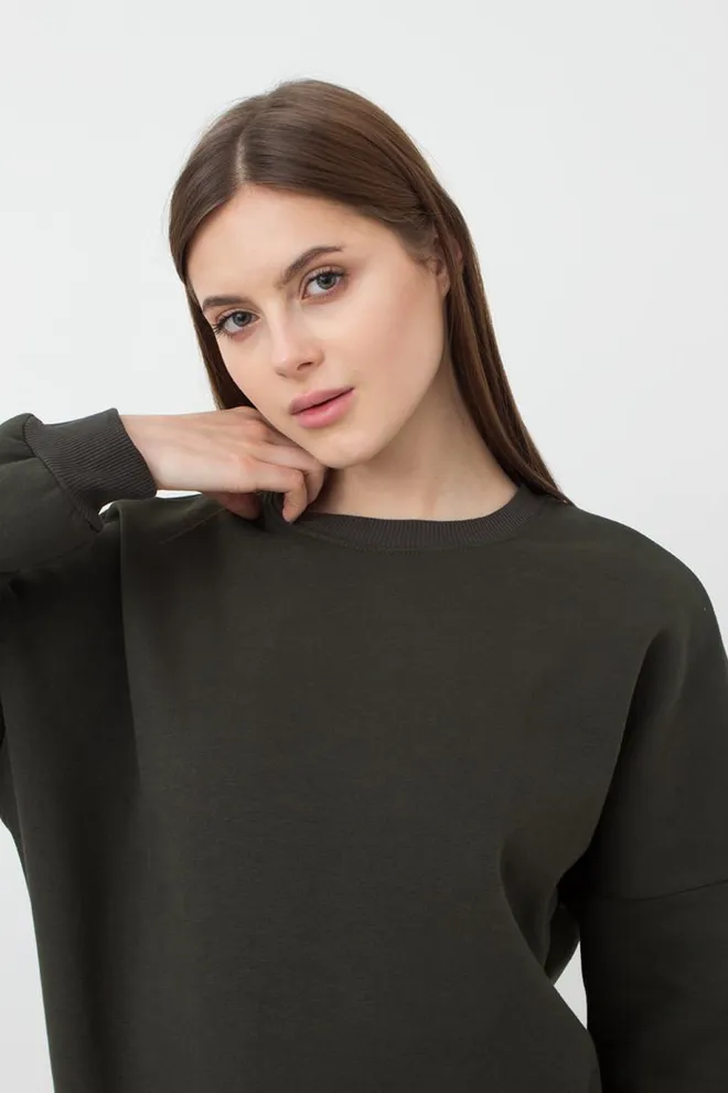 Женский свитшот оверсайз из хлопка на флисе Sport Style 4413/170 Giulia (khaki)